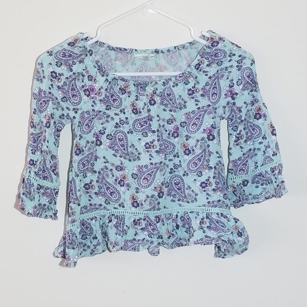 Mudd Paisley Bell Sleeve Cropped Shirt 7/8